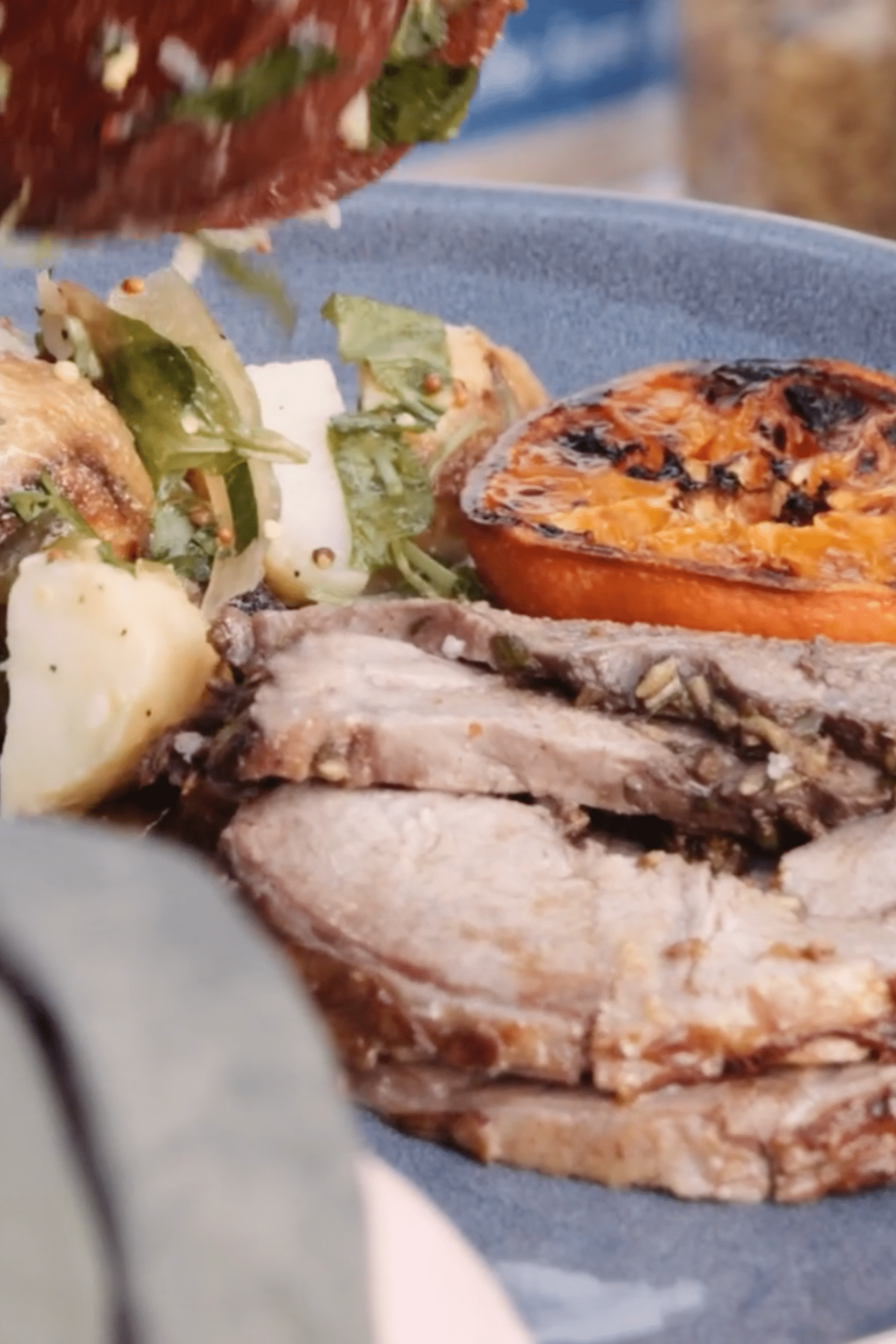 Spit Roast Lamb With A Mandarin, Fennel, Coriander & Olive Salsa